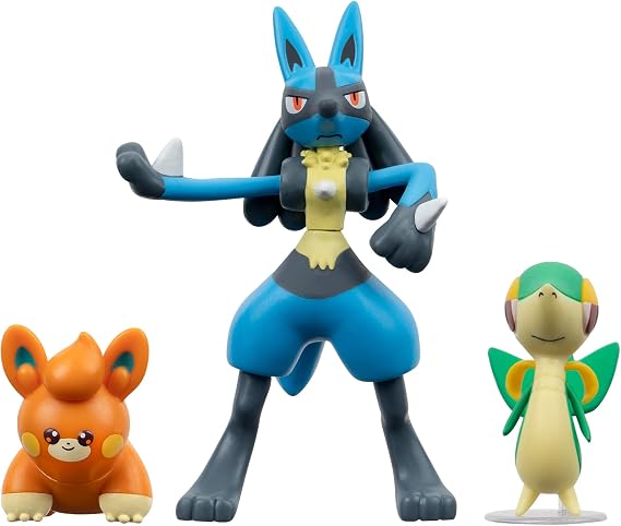 Pokemon Battle Figure 3 Pack - Features 2-Inch Snivy and Pawmi and 3-Inch Lucario Battle Figures