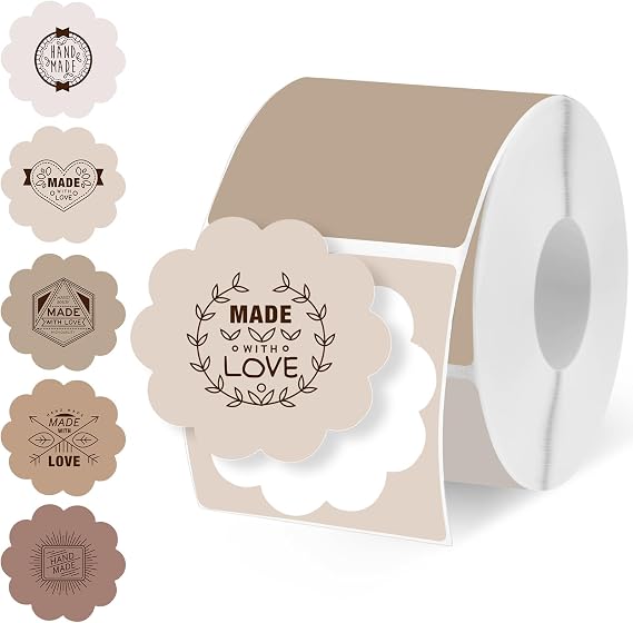 Ctosree 500 Pcs/ 1 Roll Thermal Sticker Labels Self Adhesive Direct Thermal Labels Multipurpose Printer Stickers for DIY, Name Tag (Flower,2 Inches,Brown Gradient)