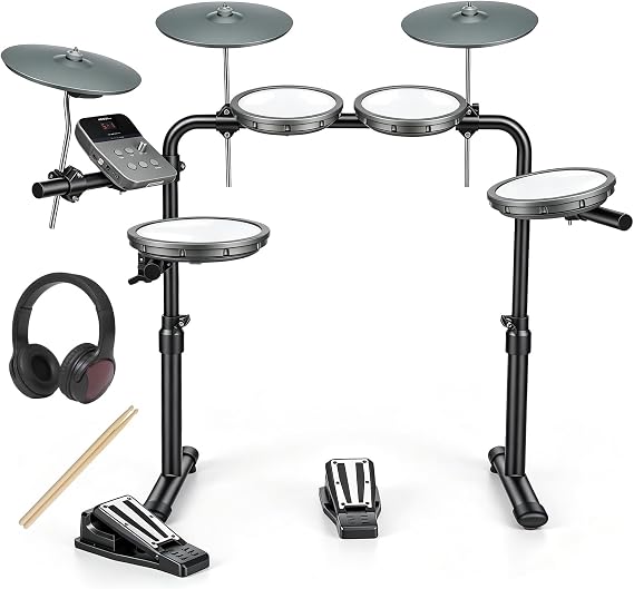 MOSEN Electric Drum Set with 4 Quiet Drum Pads, 2 Pedal, Sticks, Headphone, Electronic Drum with 195 Sounds, 20 Drum kits for beginners, MED-X1
