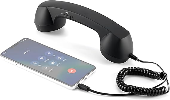 Cell Phone Handset, USB C 3.5mm Retro Phone Handset, Cell Phone Receiver Mic Microphone Speaker, Radiation Proof Telephone Handset for Smartphone (Black)