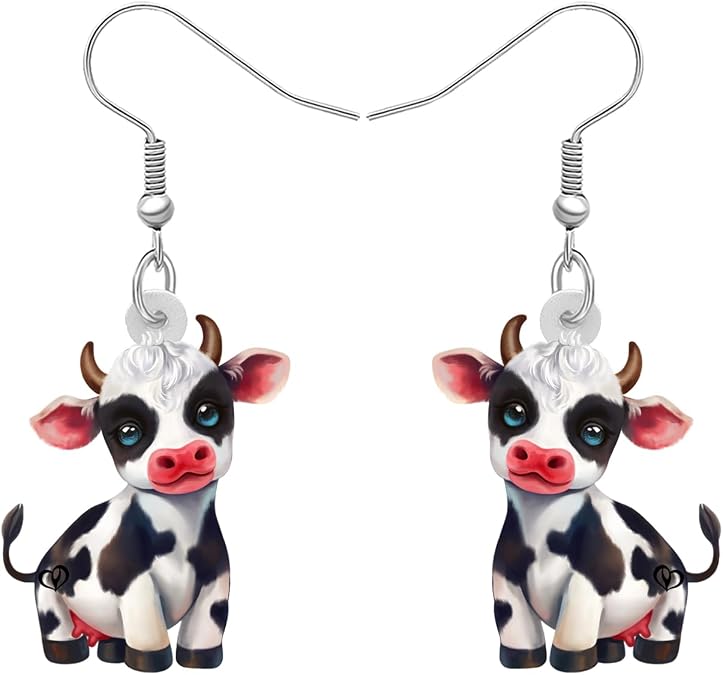 NEWEI Cute Acrylic Dairy Cow Print Earrings Dangle Farm Animals Jewelry for Women Gifts Charms