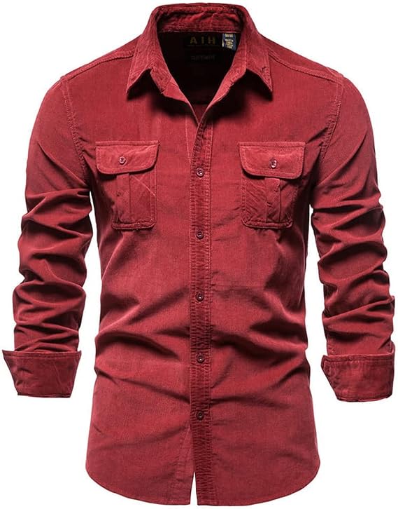 Men's Casual Thick Corduroy Shirt Long Sleeve Button Down Blouses Fall Warm Outwear Jacket