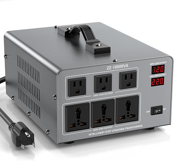10000W Voltage Converter Transformer Step Up/Down 110V/120V to 220V/240V, Auto Voltage Recognition, Heavy Duty Power Converter with 6 Outlets, LCD Display & Circuit Breaker for Home, International Use