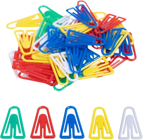50 Pcs Plastic Paper Clips Bookmarks, Colored Triangle Paperclip for Scrapbooking, Decorative Memo Clips Page Marking Document Organizing