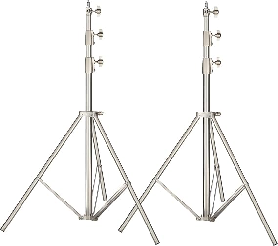 AMBITFUL 280cm 9FT Studio Lighting Photo Studio Stainless Steel Light Stand for HTC Vive VR, Video, Portrait, and Product Photography (2PCS) | 3-section adjustable Height,Heavy Duty,Compatible with Softbox ,Reflector,VR Equipment