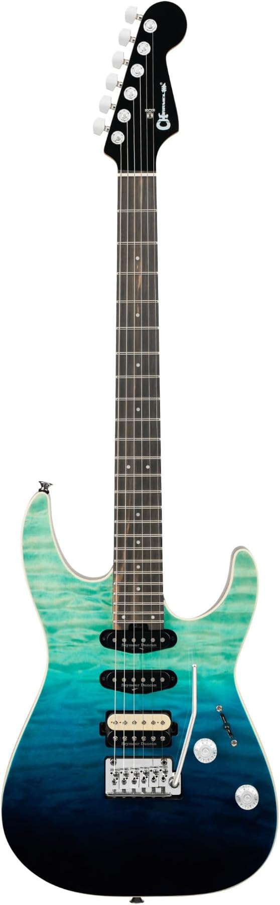Charvel Pro Mod Plus Dinky DK24 Hss Eb Qm Electric Guitar Blue (Blue) | Seymour Duncan TB-10 Plus Ssl-6 Middle and Neck, 24 Ss Jumbo Frets, Ebony 12-16 Compound-Radius Board, Wilkinson Trem