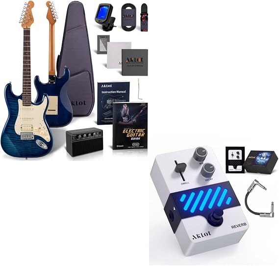 AKLOT Stryde Electric Guitar Kit with Reverb Guitar Pedal, Storm Blue