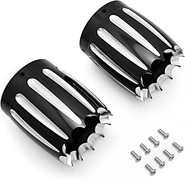 4" Deep Edge CNC Cut Merge Exhaust End Cap - Compatible with Harley Road King FLHR, Street Glide FLHX, Road Glide FLTR (1986-2016) - Black Muffler Tip Pipe Cover (B- Deep+Gear Style)