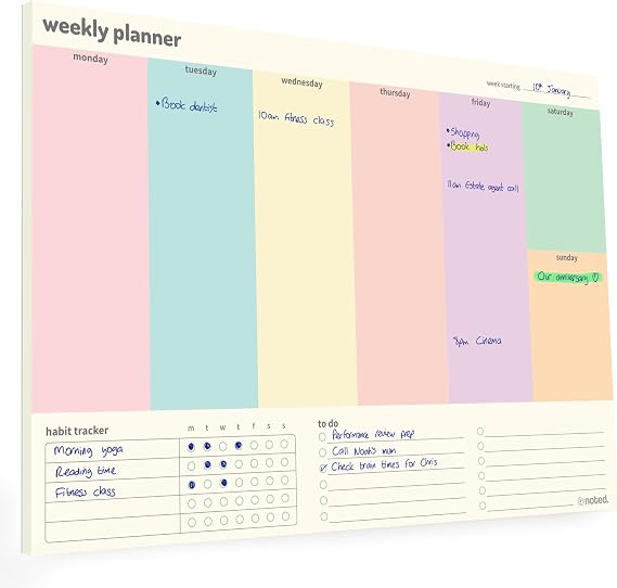 Noted A4 Weekly Planner Pad - Daily Columns, To Do List & Habit Tracker