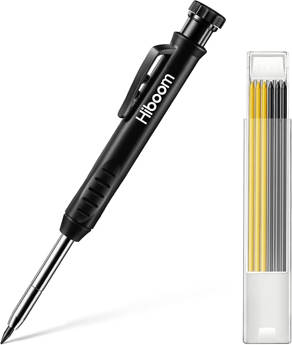 Hiboom Mechanical Carpenter Pencil with 7 Leads, Deep Hole Marker, Black