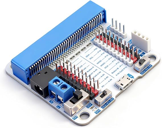 Micro:bit Expansion Board for BBC Micro:bit with 5V/3.3V Output, Reverse Protection, Bulding Blocks Holes, USB Port,DC Jack - for Coding STEM Projects