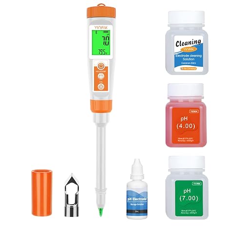 Smart pH Meter Solid Food pH Tester with Stainless Steel Blade | Food pH Meter with All Accessories Lab pH Meter pH Thermometer for Food pH Reader for Hot Sauce Dough Cosmetic Fermentation