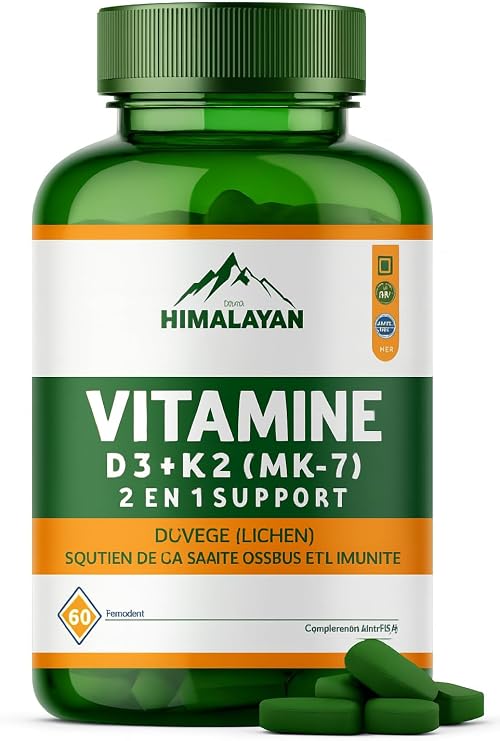 Divya Himalayan Plant Based Vitamin D3 K2 Supplement Support Bone & Heart Health Vitamin D3 & 90 mcg Vitamin K2 for Immune Support & Calcium Absorption - 60 Tablets 5000 IU
