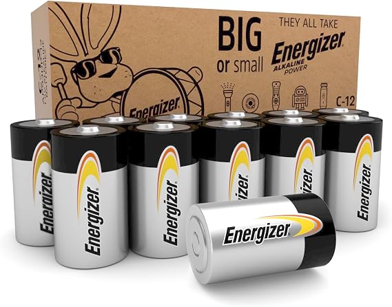 Energizer Alkaline Power C Batteries (12 Pack), Long-Lasting Alkaline C Cell Batteries