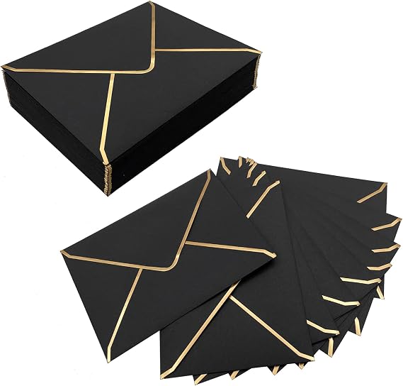 50 PCS Luxury Invitation Envelopes - 5x7 Black Envelopes for Wedding, Graduation