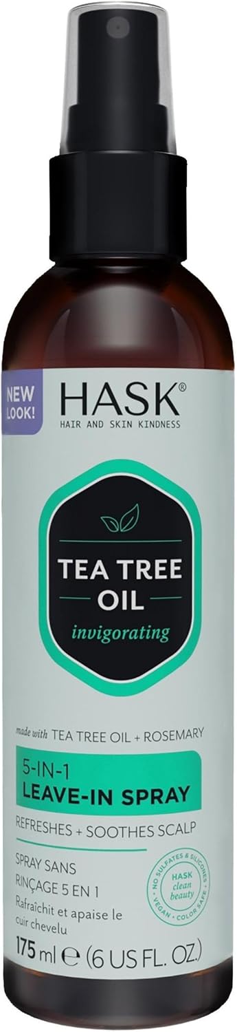 HASK Tea Tree Oil 5-in-1 Leave-In Conditioner, Soothing and Restoring for All Hair Types, colour safe, gluten-free, sulfate-free, paraben-free - 1 175mL Bottle