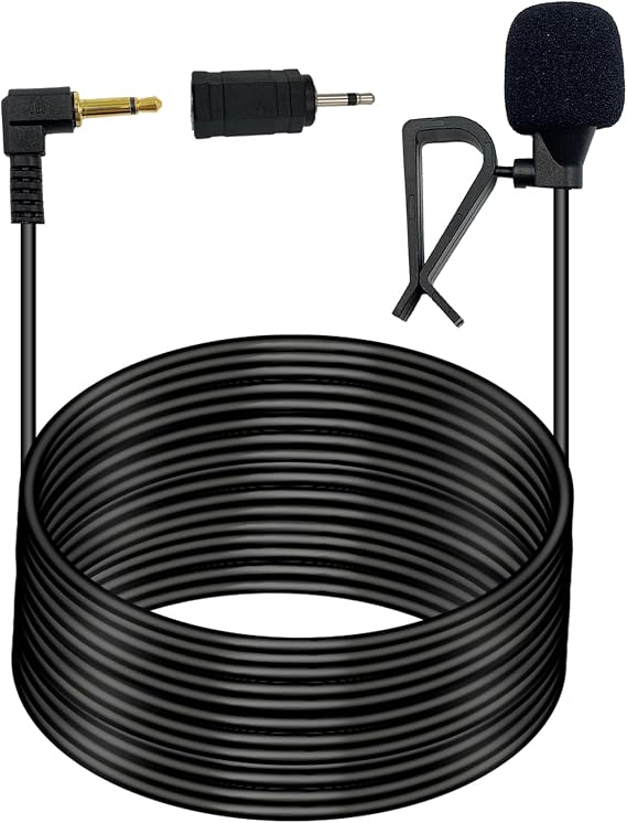 Universal 3.5 mm Car Microphone 16.4FT Enabled Stereo Radio Mic Replacement for Kenwood, Sony, Pioneer, Alpine, JVC, Boss Vehicle Head Unit External Assembly, Hands Free with 2.5mm Adapter