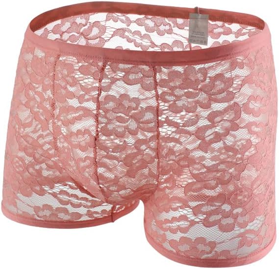 Men's Lace Boxer Briefs Underwear Bulge Pouch Lingerie See Through Booty Shorts Underpanties