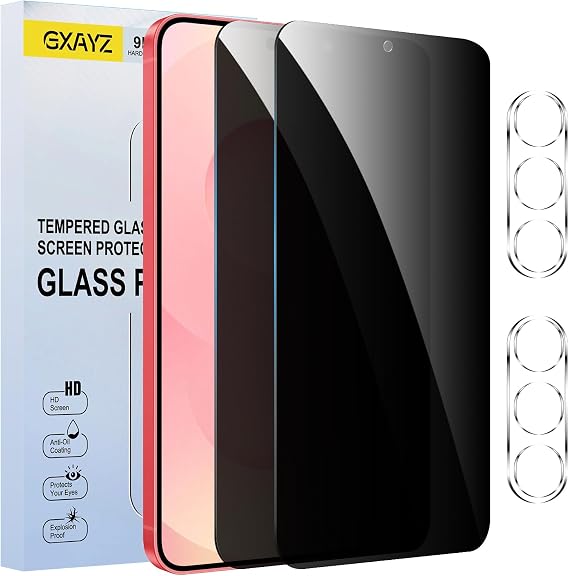 2 Pack Privacy Screen Protector for Samsung Galaxy S25 with 2 Pack Camera Lens Protector, HD Clear Tempered Glass Film, Anti Spy, Anti Scratch, 9H Hardness, Touch Sensitive, Bubble Free
