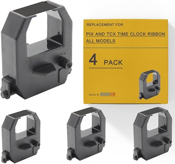 Compatible Ribbon PIX and TCX Time Clock Ribbon Replacement for Amano PIX10/15/20/21/25/35/28/55/75/95/200/3000/4000,TCX-11/21/22/35/45/85/88/90 fits PIX and TCX All Models, Black (4 Pack)