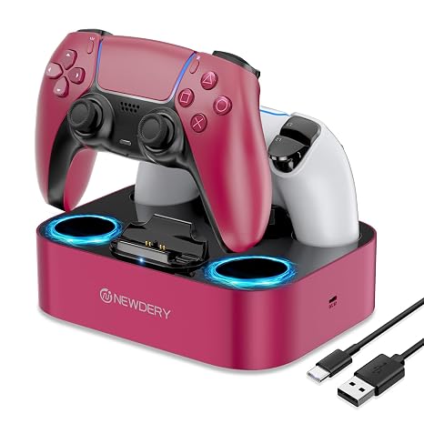 NEWDERY for PS5 Controller Charger Station, Dual Charging Dock for PlayStation 5 DualSense/Edge Controller, Fast Charging Stand with Type-C Cable, Gamer Gift for Women & Girls, Mother's Day