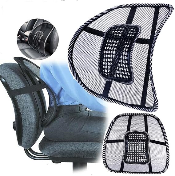 SKYTE Mesh Back Support for Office Chair Ergonomic Mesh Lumbar Support Cushion with Elastic Strap Back Rest Back Pain Relief for Home Office Car Seat,Black, 39cm x 38cm x 20cm