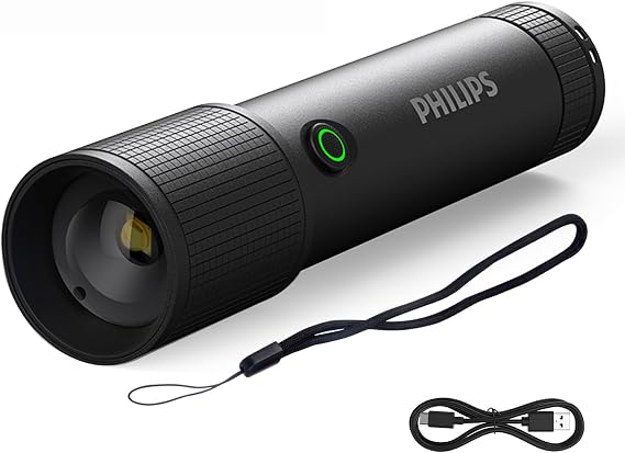 Philips SFL2185/93 350 Lümen 3W LED El Feneri Teleskopik Zoom Sos Modlu Şarj Edilebilir Uzun Menzilli Flashlight [Enerji Sınıfı A+++]