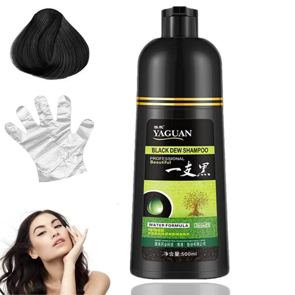 Yaguan Herbal Shampoo| 500ML Yaguan Black Dew Shampoo|Yaguan Brown Dew Shampoo| Black Hair Dye Shampoo 3 in 1 for Women Men Black