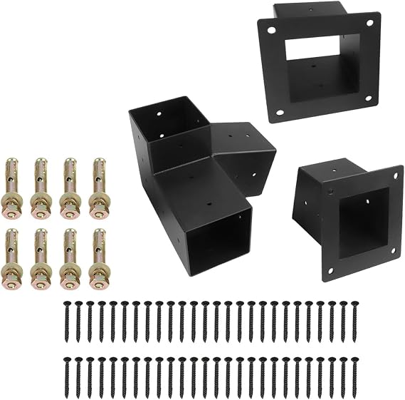 3-Way and Unidirectional Slanted Roof Pergola Bracket Set Wall Mount for 4x4 Posts, Steel Gazebo Hardware Kit with Screws(Left 15° set)