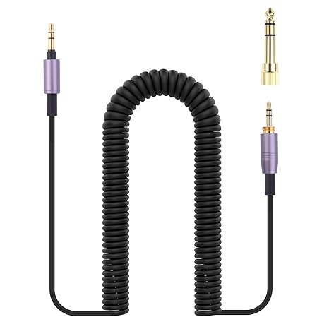 ATH-M50XBT Cable Compatible with Audio Technica ATH-M50XBT ATH-M50XBT2, for Sony WH-1000XM6 WH-1000XM5 WH-1000XM4 WH-1000XM3 Headphones, 3.5mm Coiled Audio Cable with 6.35mm Adapter, 5-14ft