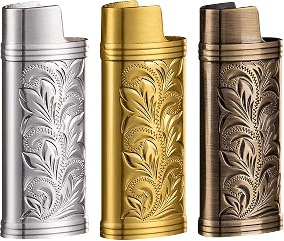 Lighter Case, Zinc Alloy Flower Pattern Portable Vintage Metal Lighter Case