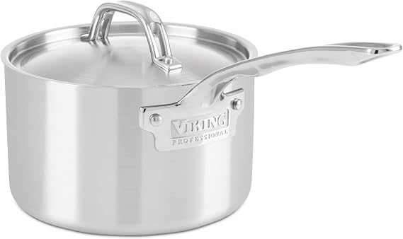 Viking 5-Ply Stainless Steel Sauce Pan with Lid, 3 Quart Cooking Pot, Dishwasher and Oven Safe, Induction Ready, Satin Finish