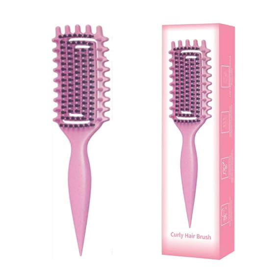 Curl Defining Brush,Curly Hair Brush with Soft Boar Bristles Detangling Tangled Glides, Curling Definer for Dry & Wet Hair,Wide-Teeth Design Effortlessly Shaping & Defining Curls. (pink)