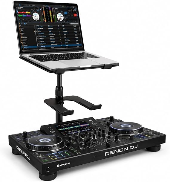 ProX Foldable DJ Laptop Stand with Adjustable Shelf & Carrying Bag, Portable Height-Adjustable Stand for Laptops, DJ Controllers & Mixers, Black
