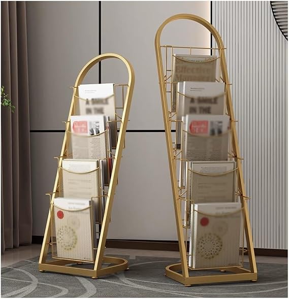 GRRICEPL Brochure Display Stand 4/5-Layer Floor-Standing Magazine Rack, Metal Single Page Rack, for Exhibitions, Office, Requiring Information Display (Color : Gold, Size : 33x33x114cm)