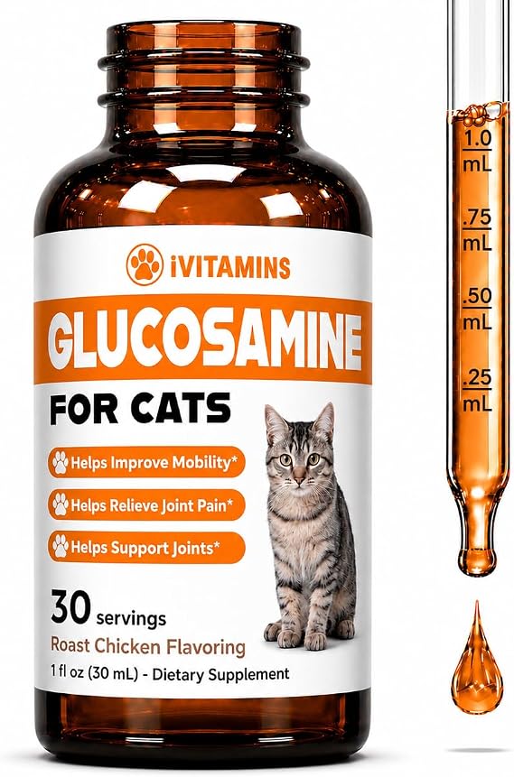 Glucosamine for Cats - Cat Glucosamine - Helps to Support Healthy Joints, Reduce Inflammation, Improve Mobility, Much More - Cat Joint Supplement - 1 fl oz - Chicken Flavor