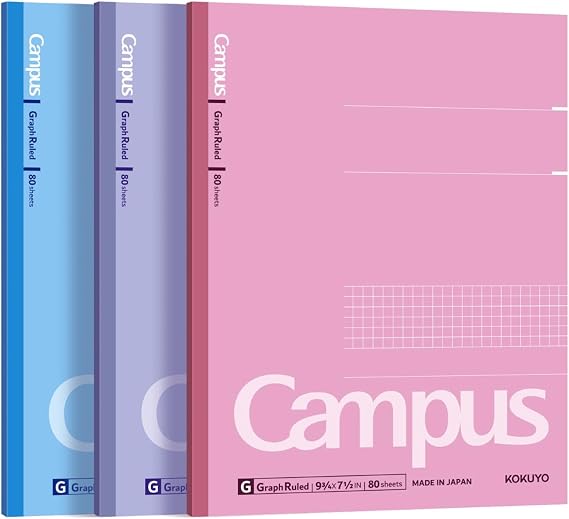 KOKUYO Composition Notebooks, 3 Pack Campus 9-3/4" x 7-1/2" Comp Book with Graph Paper 5x5, 80 Sheets, Pink Blue Lavender Journal Notebook for School Work Study Note Taking (WSG-NO-308CG33)