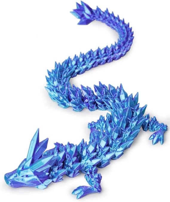 3D Dragon, Ariculated Crystal Dragon,3D Printed Dragon, Flexible Fidget Toy for Festival, Home Decoration, Executive Desk Decorations (Blue Sliver)