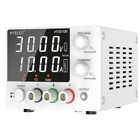 Variable DC Power Supply, 0-30V 0-10A, Bench Power Supply with Encoder Knob, 4-Digit LED Display, Digital Calibration, USB and Type-C Charging