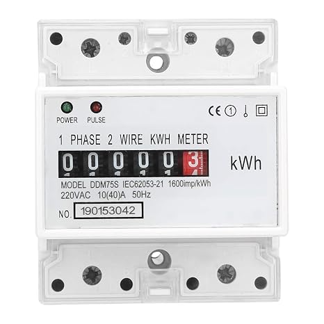 Electric Meter, KWh Meter, Single Phase 4P LED DIN-Rail Electricity Power Consumption Wattmeter Energy Meter, 10-40A