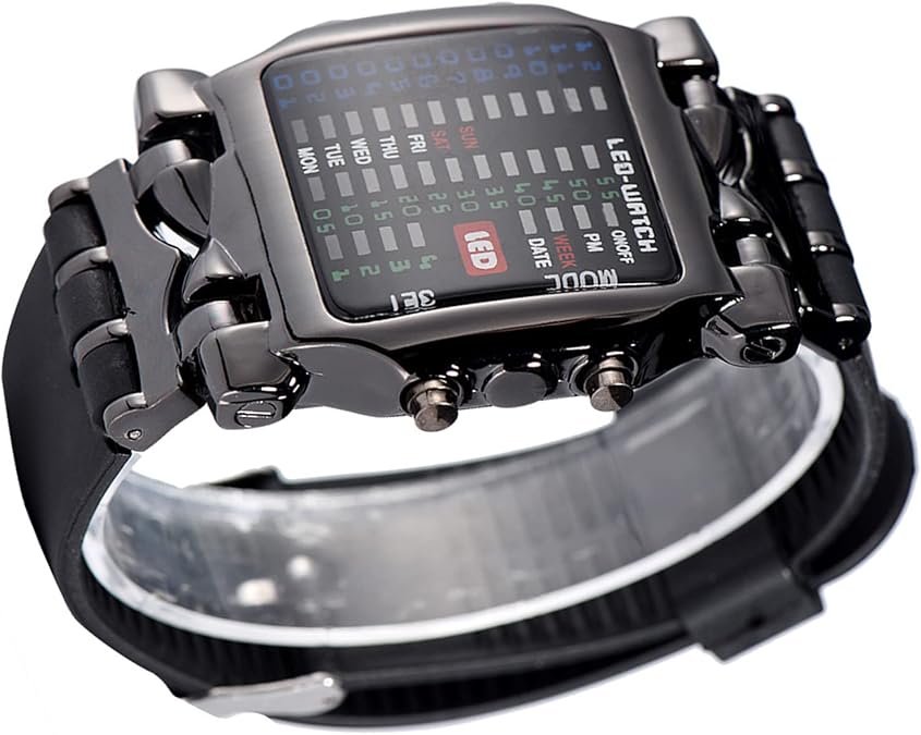 Jiawu Unisex Electronic LED Watch with PU Strap Date Week Function Water Binary Display Wristwatch for Men Women