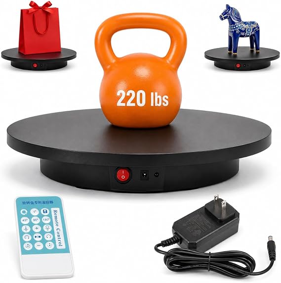 Remote Controlled Motorized Turntable, Adjustable Rotating Platform, 16.5"