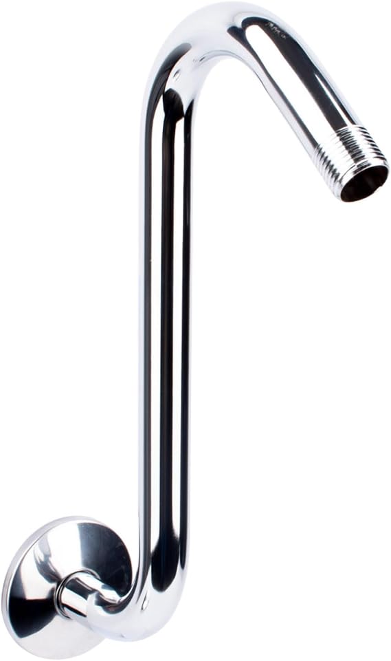 Shower Head Extension Arm with Flange,10.5 Inch High-Rise Curved S Shaped Design, Stainless Steel, Standard 1/2" Connection, Chrome Finish