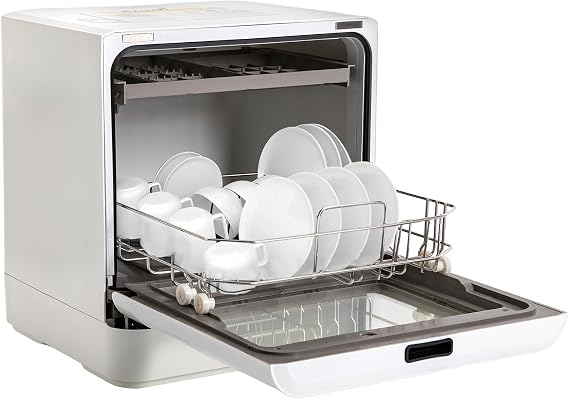 Portable Countertop Dishwasher 110V 800W White Compact Dishwashers with 4 Washing Programs, 360-Degree Spraying Wash Kitchen Mini Dishwasher with Air-Dry Function