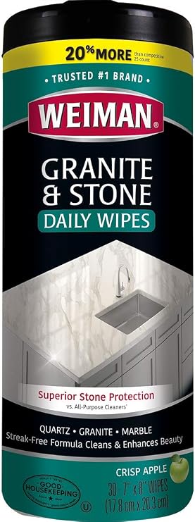 Weiman Granite Cleaner and Polish - 30 Wipes - For Granite Marble Soapstone Quartz Quartzite Slate Limestone Corian Laminate Tile Countertop and More (Pack of 1), Package May Vary