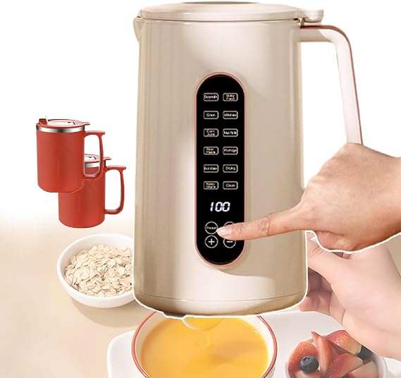 800w Nut Milking Machine, 1.5l Soybeans Automatic Cleaning Soy Milk Machine with Ultra Large Screen, Household Low Noise Wall Crushing Machine For Cafeterias (With 2 Tea Cups)