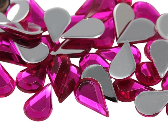 Allstarco 10x6mm (13/32x15/64) Pink Fuchsia Teardrop Acrylic Gems, 100 PCS | Flat Back Rhinestones, lightweight design, vivid color and sparkle for costumes, cosplay, displays, cards and DIY crafts