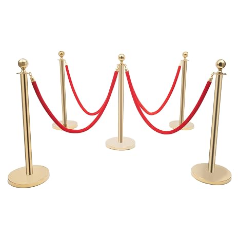 6 Pcs Gold Stanchion Posts Queue, Crowd Control Barriers with 5 Feet Velvet Ropes and 37.4 Inch Posts, Red Carpet Safety Barrier, Line Dividers for Party Theater Hotel, Weddings, Museums (6 PCS)