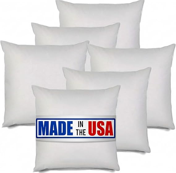 MSD 6 Pack Pillow Insert 18X18 Hypoallergenic Square Form Sham Stuffer Standard White Polyester Decorative Euro Throw Pillow Inserts for Sofa Bed - Made in USA (Set of 6) - Machine Washable and Dry