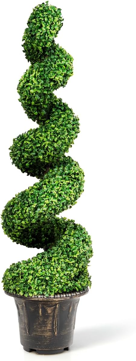 4 Ft Artificial Boxwood Spiral Topiary Tree, Fake Greenery Plants for Indoor or Outdoor